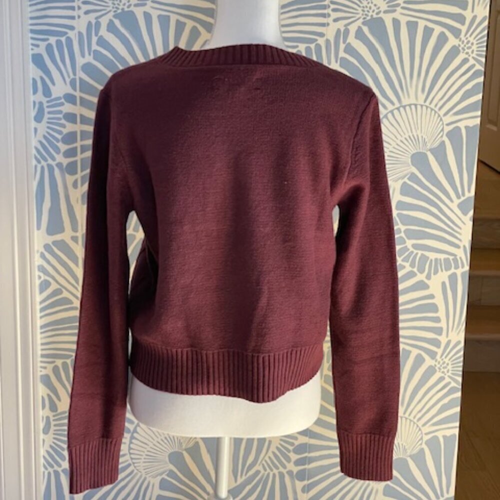 Lucky Brand Floral Embroidered Pointelle Cardigan Sweater Plum Size S - Picture 4 of 9